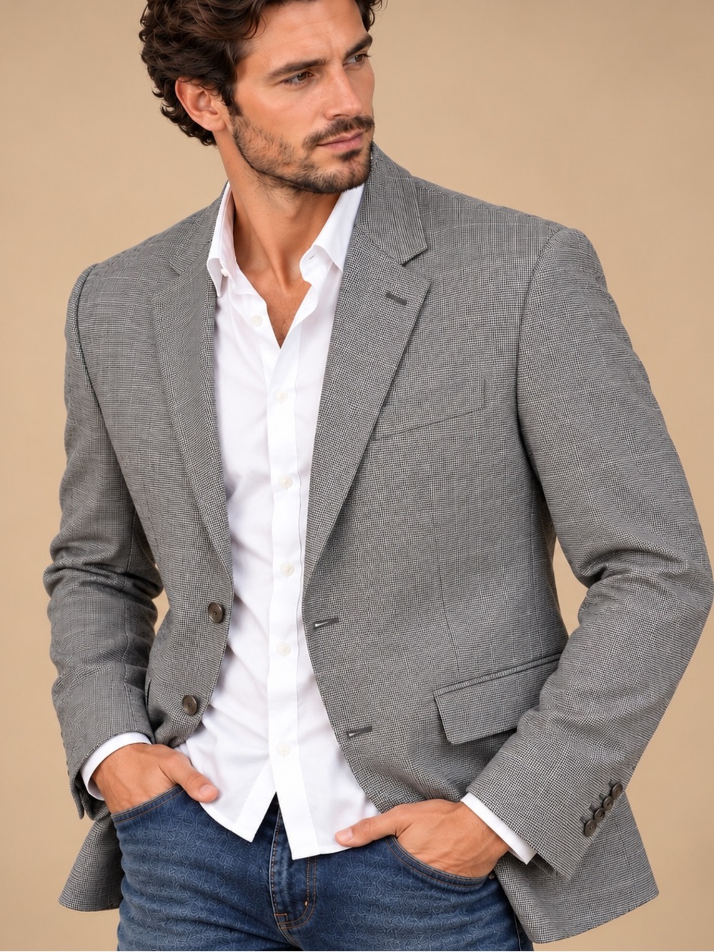 Pronto Moda Mens 50R Houndstooth Sport Coat Blazer Wool Silk Cashmere Gray